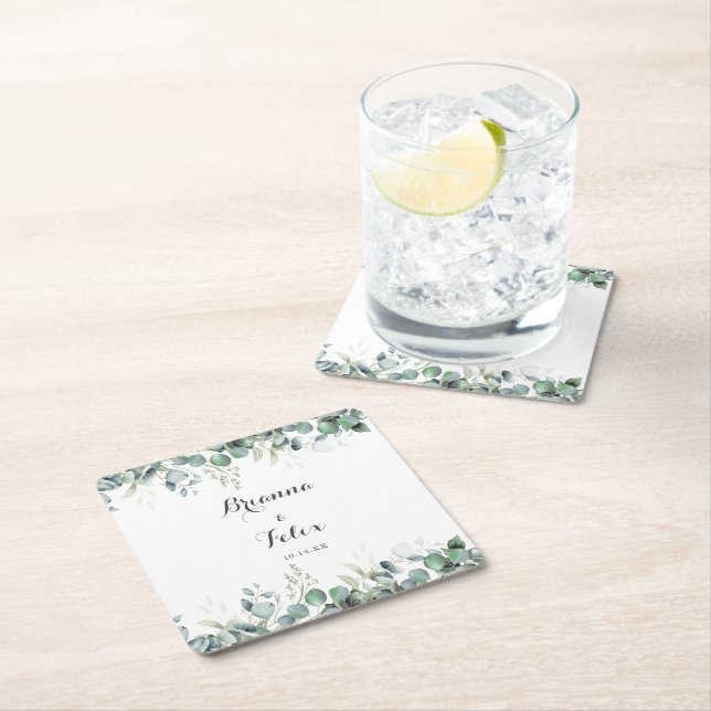 Rustic Botanical Eucalyptus Greenery Wedding Rechteckiger Pappuntersetzer (Vor Ort)