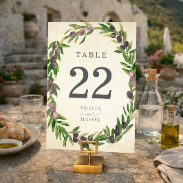 Rustic Botanical Olive Wreath Table Number Card Tischnummer