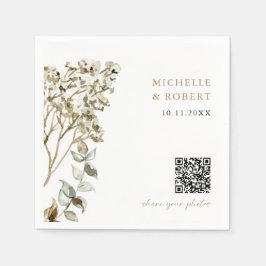 Rustic Botanical QR Code Share your Photos Wedding Serviette