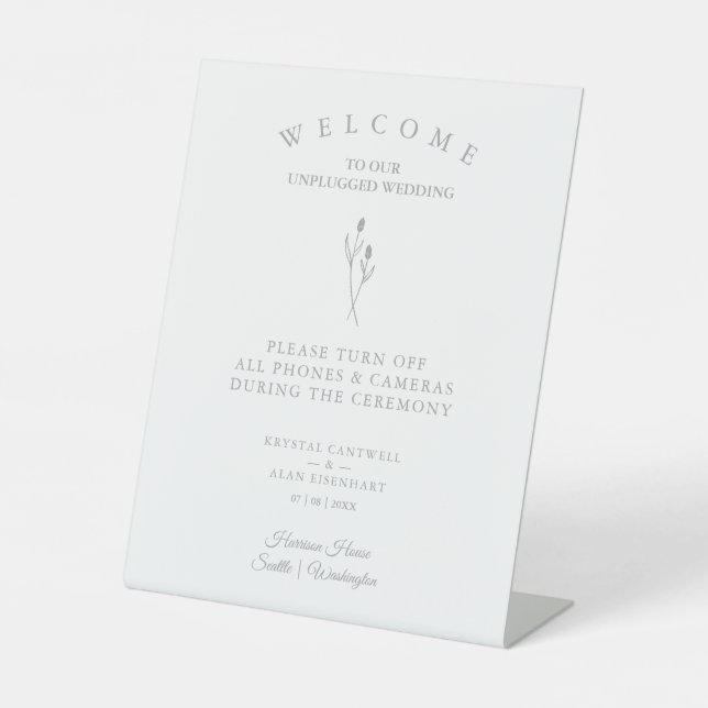 Rustic Botanical Simple Wedding Unplugged Ceremony Sockelschild (Vorderseite)