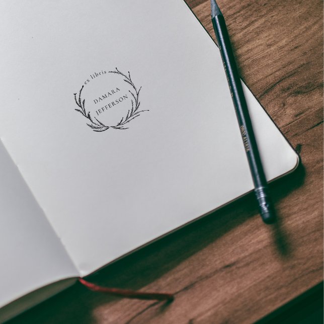 Rustic Botanical Wreath Custom Name Ex Libris Book Gummistempel (Von Creator hochgeladen)