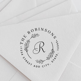 Rustic Botanical Wreath Monogram Return Address Permastempel