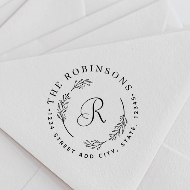 Rustic Botanical Wreath Monogram Return Address Permastempel (Von Creator hochgeladen)