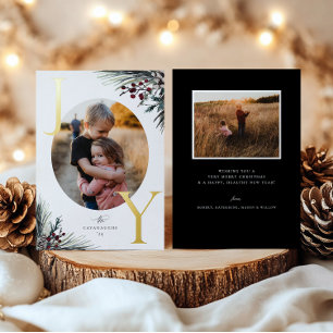 Rustic Boughs Gold Joy Holiday Foto Card Folieneinladung