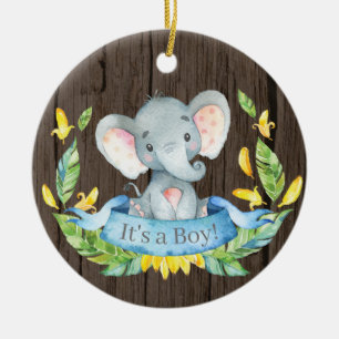 Rustic Boy Elephant Baby Dusche Blau Keramik Ornament