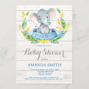 Rustic Boy Elephant Baby Dusche Einladung Blau