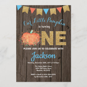 Rustic Boy Pumpkin Fall Geburtstag Einladung Gold