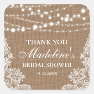 Rustic Brautparty Burlap String Lace Vielen Dank Quadratischer Aufkleber