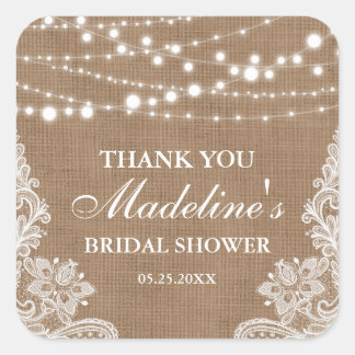 Rustic Brautparty Burlap String Lace Vielen Dank Quadratischer Aufkleber