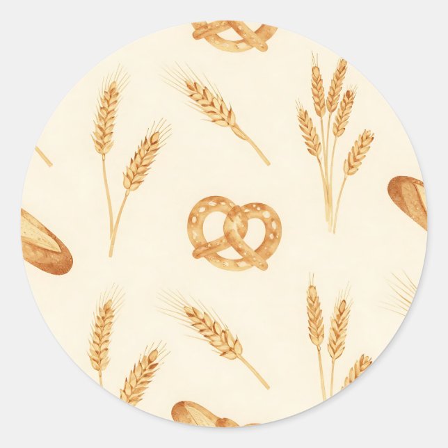 Rustic Bread & Wheat Seamless Pattern Runder Aufkleber (Vorderseite)