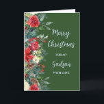 Rustic Brother Godson Frohe Weihnachten Karte<br><div class="desc">Frohe Weihnachten für Godson-Karte in rustikalen Wald grün und Aquarell Blume und Blätter.</div>