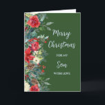 Rustic Brother Son Frohe Weihnachten Karte<br><div class="desc">Frohe Weihnachten für die Sohn-Karte in rustikalen Wald grün und Aquarell Blume und Blattwerk.</div>
