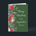 Rustic Brother Stepbruder Frohe Weihnachten Karte<br><div class="desc">Frohe Weihnachten für Stiefbruderkarte in rustikalen Waldgrün und Aquarell Blume und Blätter.</div>