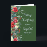 Rustic Brother Stepdad Frohe Weihnachten Karte<br><div class="desc">Frohe Weihnachten für Stiefvatkarte in rustikalen Waldgrün und Aquarell Blume und Blätter.</div>