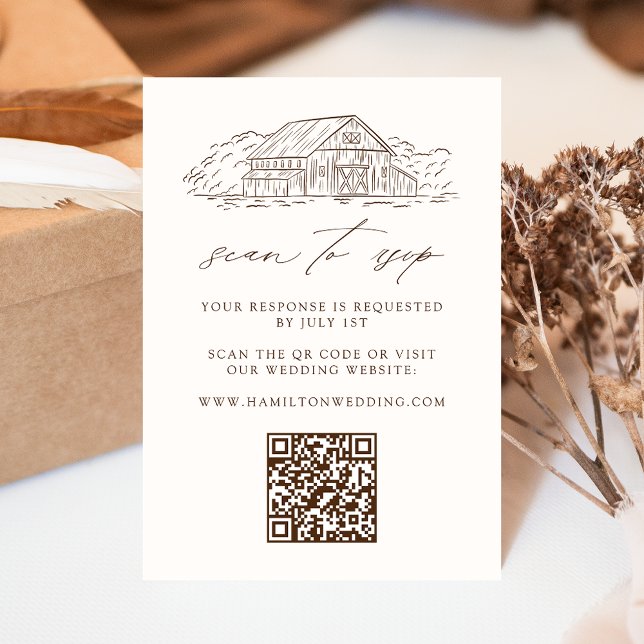 Rustic Brown Barn Wedding QR Code Website UAWG Begleitkarte (Von Creator hochgeladen)
