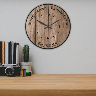 Rustic Brown Barnwood Family Zuhause etabliert Große Wanduhr