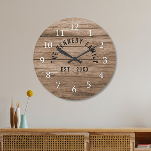 Rustic Brown Barnwood Farmhouse Family Große Wanduhr