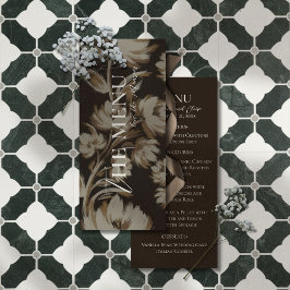 Rustic Brown Botanical Pattern Wedding Menükarte