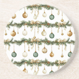 Rustic Brown Bows Cream Green Christmas   Getränkeuntersetzer