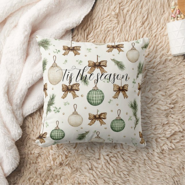 Rustic Brown Bows Cream Green Christmas   Kissen (Decke)