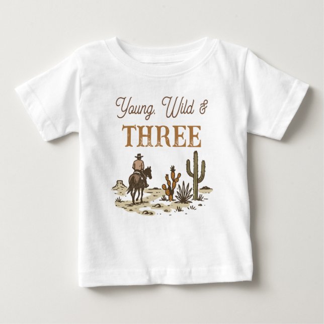 Rustic Brown Cowboy, Wild Three Birthday Baby T-shirt (Vorderseite)