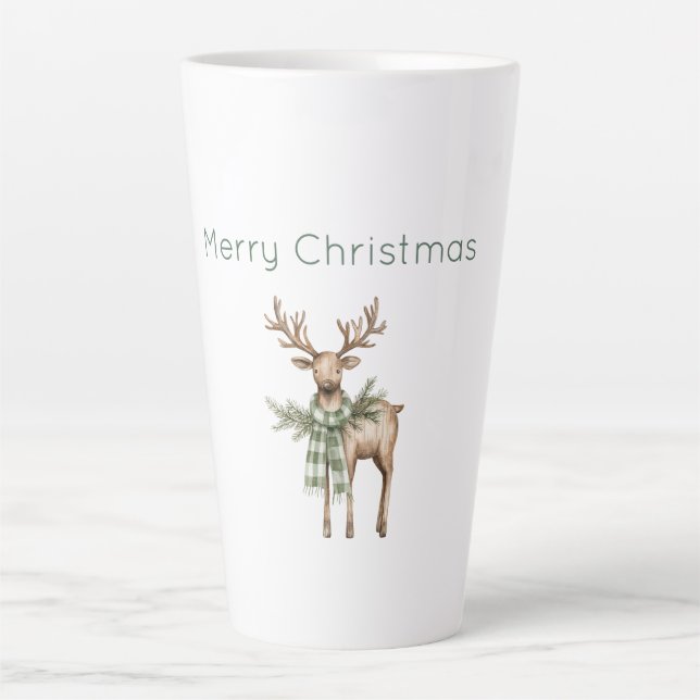 Rustic Brown Cream Green Deer Christmas Milchtasse (Vorderseite)