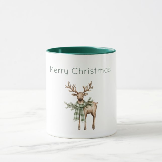 Rustic Brown Cream Green Deer Christmas Tasse (Zentrum)