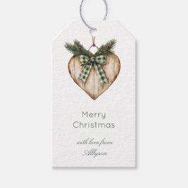 Rustic Brown Cream Green Heart Bow Christmas   Geschenkanhänger