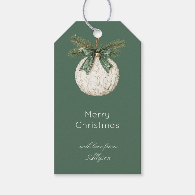 Rustic Brown Cream Green Ornament Christmas   Geschenkanhänger (Vorderseite)