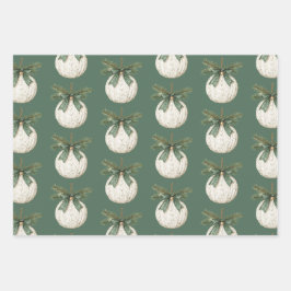 Rustic Brown Cream Green Ornament Christmas   Geschenkpapier Set