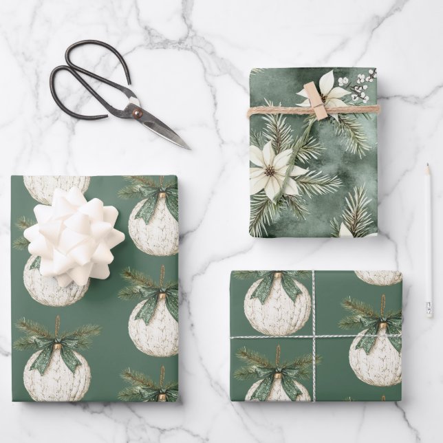Rustic Brown Cream Green Ornament Christmas   Geschenkpapier Set (Vorderseite)