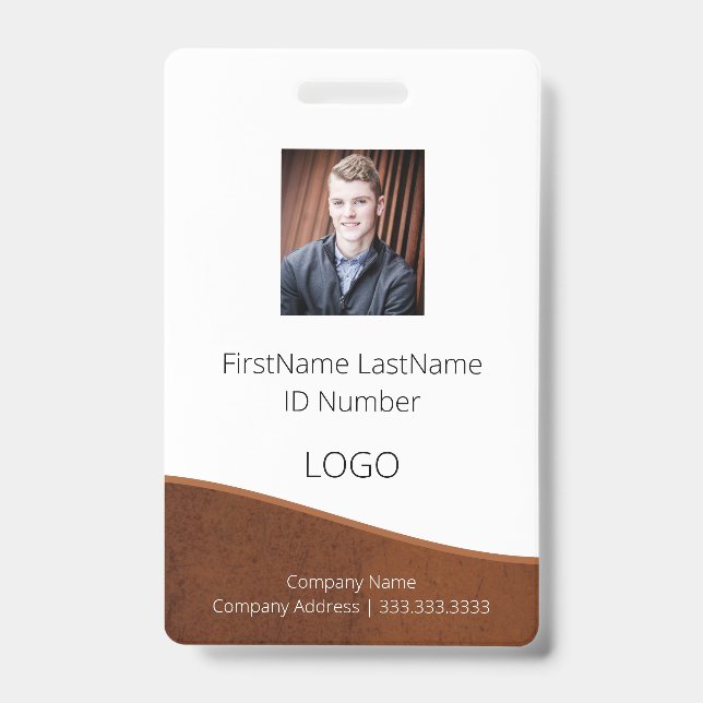 Rustic Brown Employee ID Abzeichen mit Barcode Ausweis (Vorderseite)