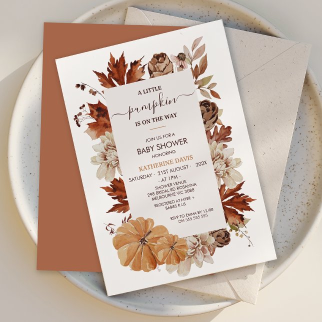 Rustic Brown Fall Kleine Pumpkin Baby Dusche Einladung (Rustic Little Pumpkin baby Shower Invitation Template, Fall Baby Shower Invitation, Gender Neutral)