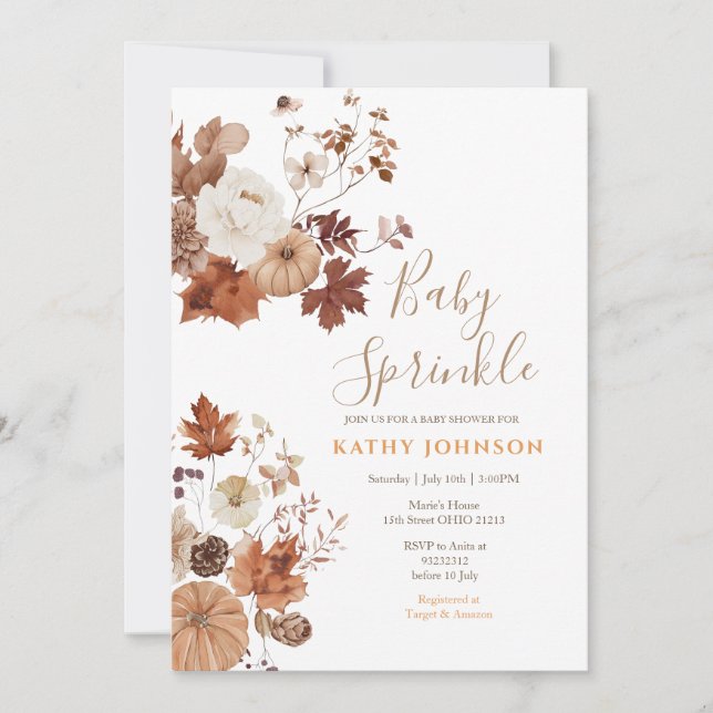 Rustic Brown Floral Fall Baby Sprinkle Invitation Einladung (Vorderseite)