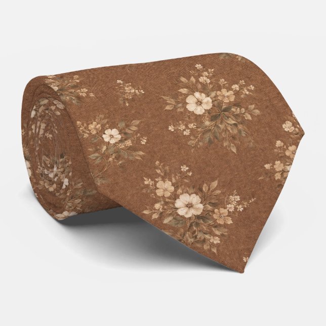 Rustic Brown Floral  Krawatte (Gerollt)