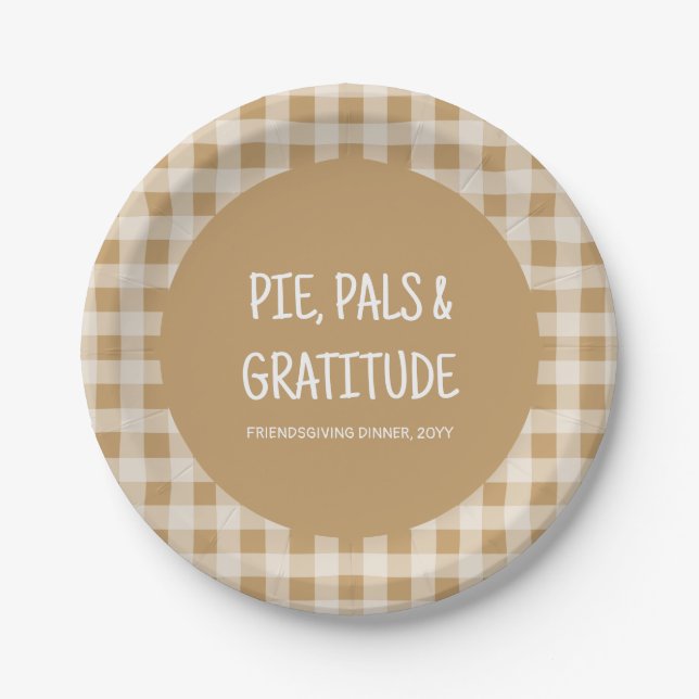 Rustic Brown Gingham Friendsgiving Dinner Party Pappteller (Vorderseite)