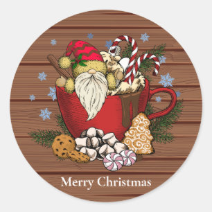 Rustic Brown Gnome Frohe Weihnachtsschneeflocken Runder Aufkleber