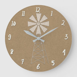 Rustic Brown Kraft Farm Windmill Country Modern Große Wanduhr