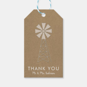 Rustic Brown Kraft Farm Windmill Moderne Hochzeit Geschenkanhänger