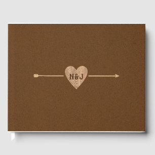 Rustic Brown Kraft Heart Arrow Woodsy Wedding Gästebuch