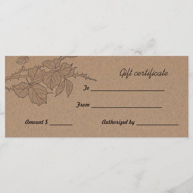 Rustic Brown Kraft Paper Blätter Geschenkgutschein (Vorderseite)