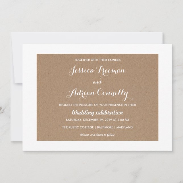 Rustic Brown Kraft Paper Country Wedding Einladung (Vorderseite)