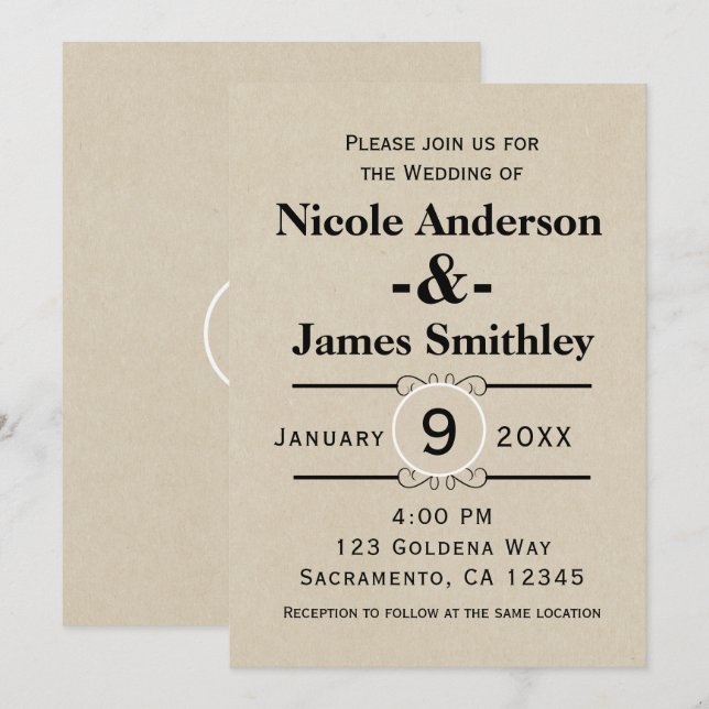 Rustic Brown Kraft Paper Minimalistisch Wedding Einladung (Vorne/Hinten)