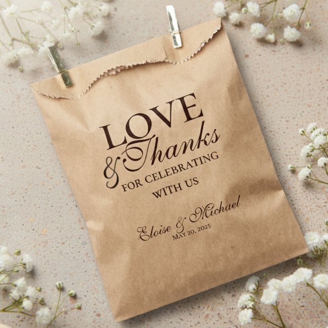 Rustic Brown Love and Thanks Wedding  Geschenktütchen (Rustic Brown Love and Thanks Wedding Favor Bag)