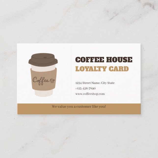 Rustic Brown Minimalist Coffee Loyalty Card Templa Treuekarte (Vorderseite)