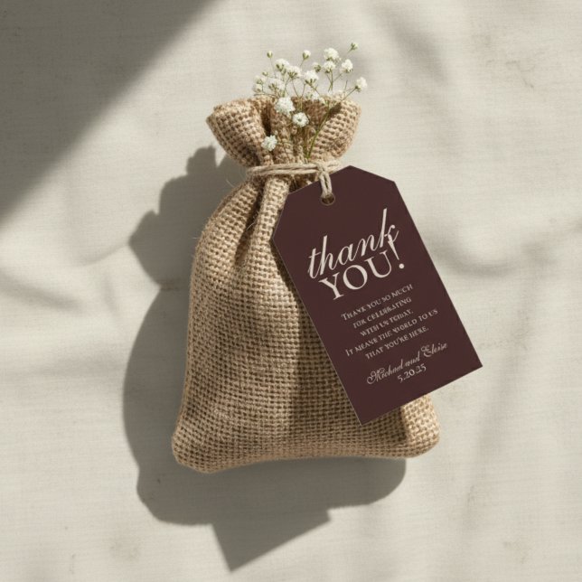 Rustic Brown Monogram Wedding Thank You Geschenkanhänger (Add a warm, personal touch to your favors with this Mousse Brown Thank You Favor Tag!)