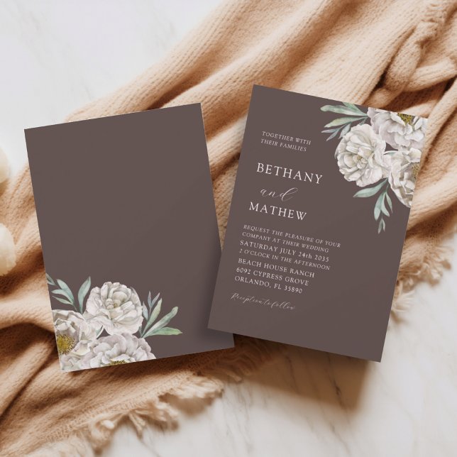 Rustic Brown & Off White Floral Wedding Einladung (Von Creator hochgeladen)