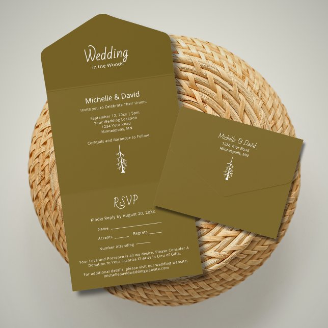 Rustic Brown Pine Trees Simple Woodland Wedding  All In One Einladung (Von Creator hochgeladen)