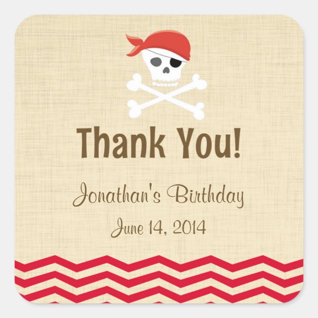 Rustic Brown Pirate Birthday Stickers (Vorderseite)