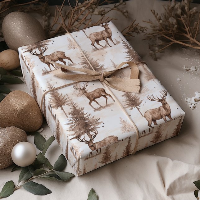 Rustic Brown Reindeer Christmas Geschenkpapier (Von Creator hochgeladen)